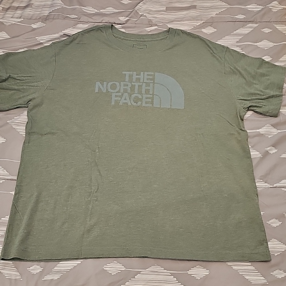 The North Face Women's Crew Logo Tee - Olive With Teal Gray Logo